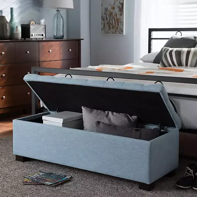 Clearance Kirklands Home Light Grid Tufted Upholstered Ottoman Blue