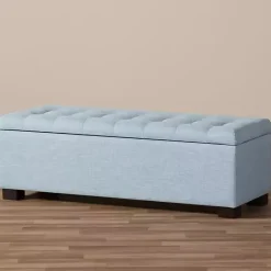 Clearance Kirklands Home Light Grid Tufted Upholstered Ottoman Blue