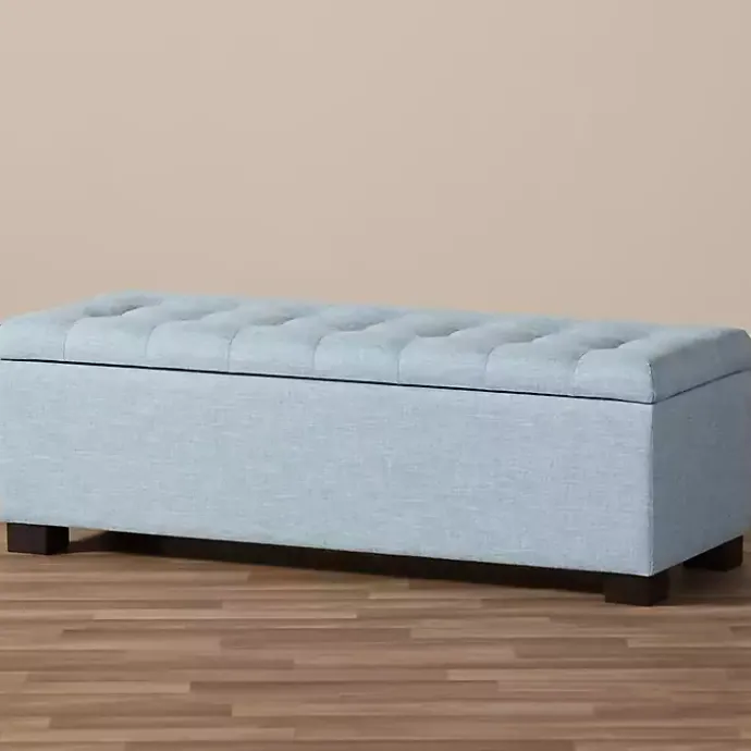 Clearance Kirklands Home Light Grid Tufted Upholstered Ottoman Blue