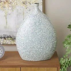 New Kirklands Home Light Blue Mother of Pearl Floral Floor Vase