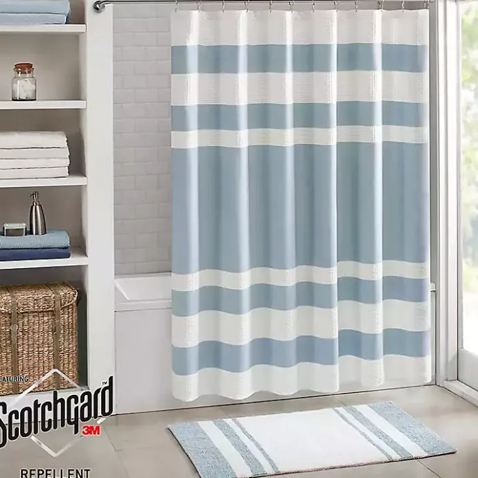 Hot Kirklands Home Light Blue Striped Waffle Shower Curtain
