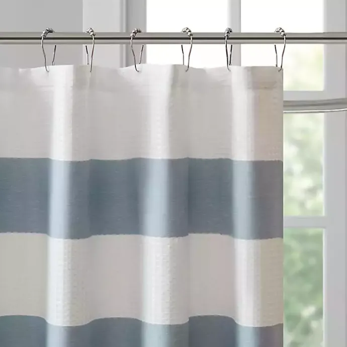 Hot Kirklands Home Light Blue Striped Waffle Shower Curtain