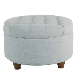 Best Kirklands Home Light Tufted Round Storage Ottoman Blue