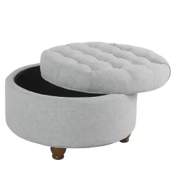 Best Kirklands Home Light Tufted Round Storage Ottoman Blue