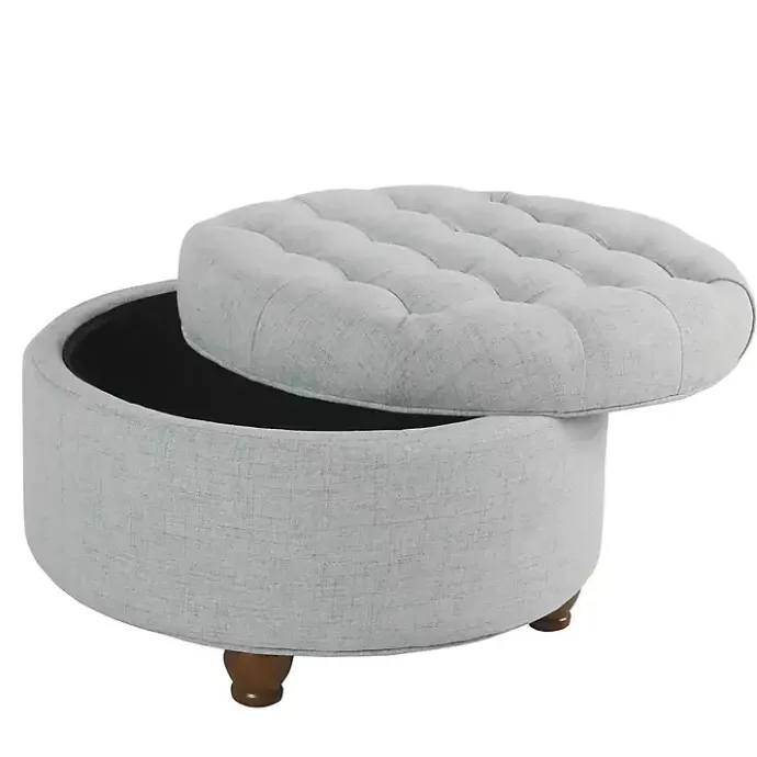 Best Kirklands Home Light Tufted Round Storage Ottoman Blue