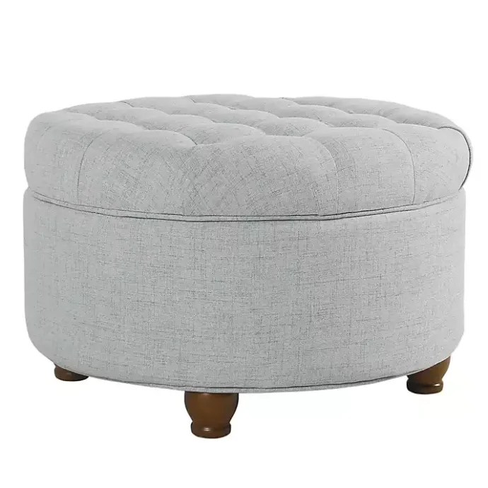 Best Kirklands Home Light Tufted Round Storage Ottoman Blue