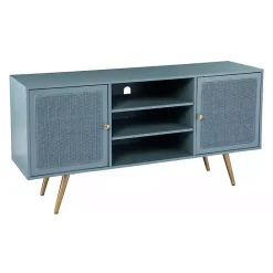Outlet Kirklands Home Light Wood and Cane Media Cabinet Blue