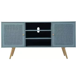 Outlet Kirklands Home Light Wood and Cane Media Cabinet Blue
