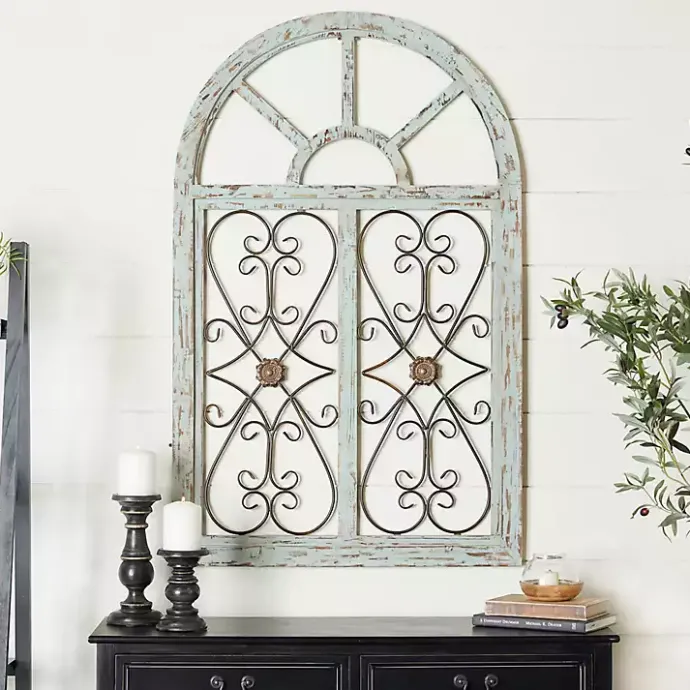 Sale Kirklands Home Light Blue Wood Arched Window Wall Plaque
