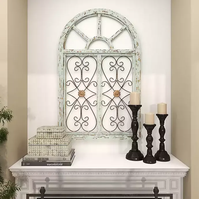 Sale Kirklands Home Light Blue Wood Arched Window Wall Plaque