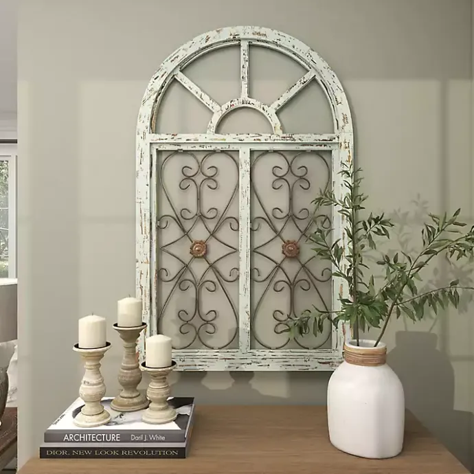 Sale Kirklands Home Light Blue Wood Arched Window Wall Plaque