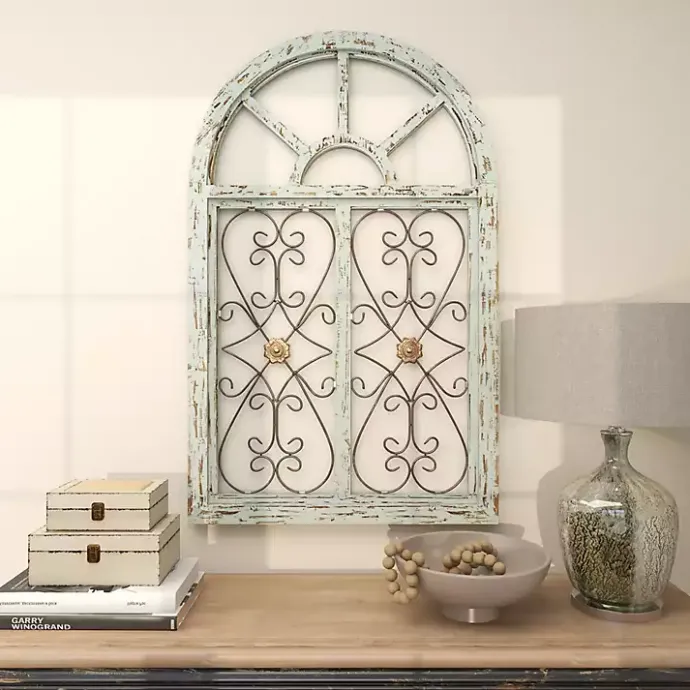 Sale Kirklands Home Light Blue Wood Arched Window Wall Plaque
