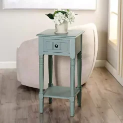Sale Kirklands Home Light Wood Square Hampton Accent Table Blue
