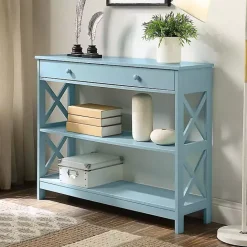 Sale Kirklands Home Light X-Frame 2-Shelf Console Table Blue