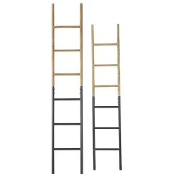 Hot Kirklands Home Light Brown Wood and Black Metal Ladders, Set of 2