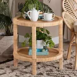 New Kirklands Home Light Brown Woven Rat Accent Table Tan