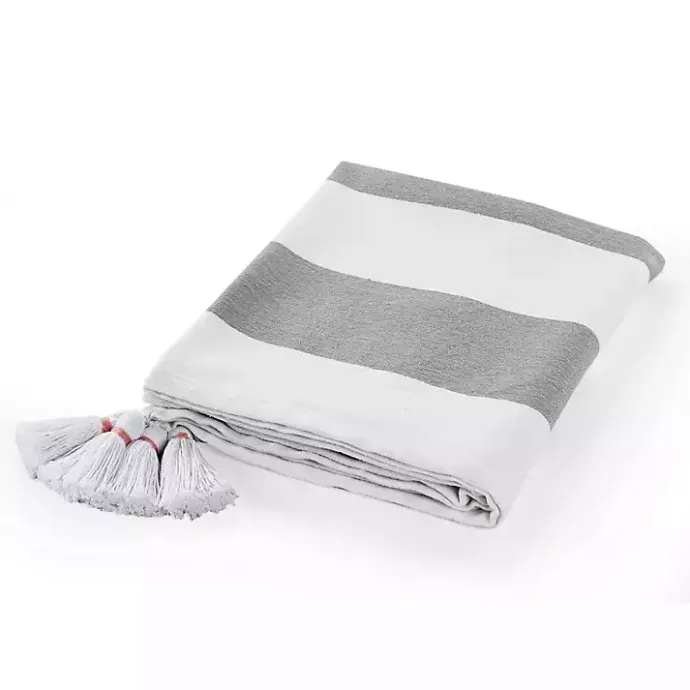 Sale Kirklands Home Light Gray Cabana Stripe Tassel Throw