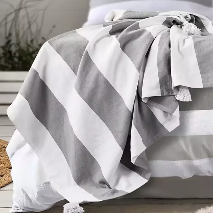 Sale Kirklands Home Light Gray Cabana Stripe Tassel Throw
