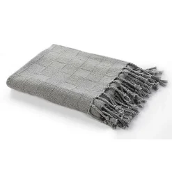 Best Kirklands Home Light Checkered Weave Fringe Throw Gray
