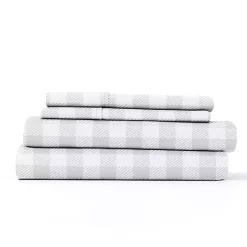 Best Kirklands Home Light Gray Country Plaid 4-pc. King Bed Sheet Set
