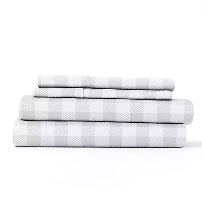 Best Kirklands Home Light Gray Country Plaid 4-pc. King Bed Sheet Set