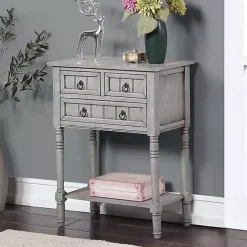 Outlet Kirklands Home Light 3-Drawer Turned Legs Accent Table Gray
