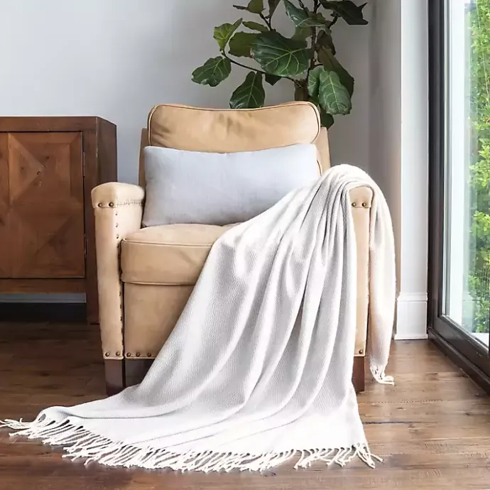 Sale Kirklands Home Light Herringbone Throw with Fringe Gray