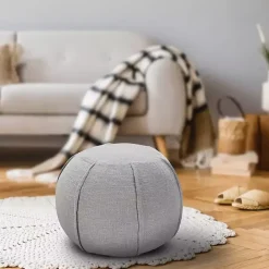 Kirklands Home Light Patchwork Cotton Pouf Gray