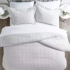 Sale Kirklands Home Light Gray Stripes 3-pc. Queen Duvet Cover Set