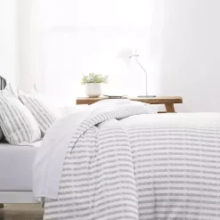 Sale Kirklands Home Light Gray Stripes 3-pc. Queen Duvet Cover Set