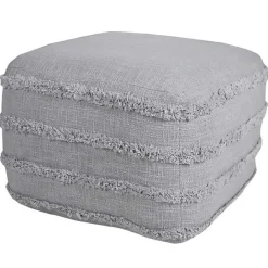 Sale Kirklands Home Light Tufted Stripe Cotton Square Pouf Gray
