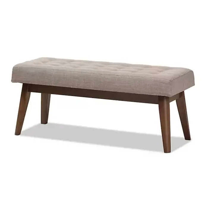Clearance Kirklands Home Light Tufted Walnut Wood Bench Gray