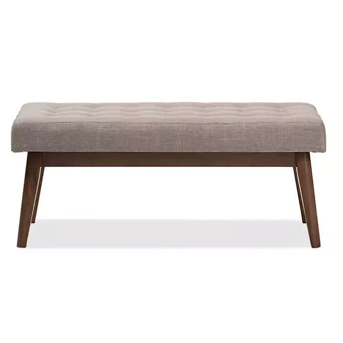 Clearance Kirklands Home Light Tufted Walnut Wood Bench Gray