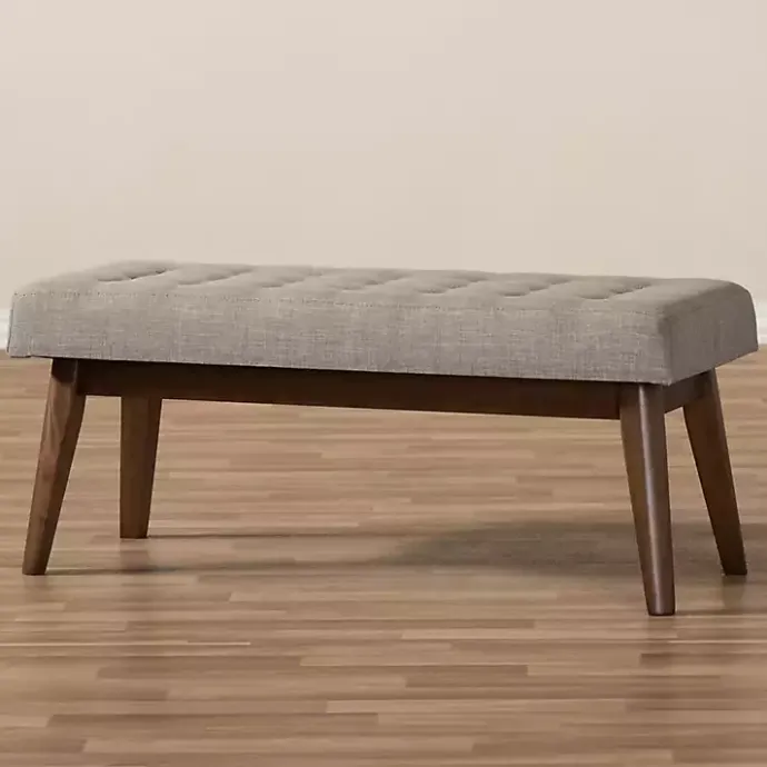Clearance Kirklands Home Light Tufted Walnut Wood Bench Gray