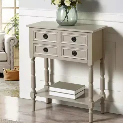 Discount Kirklands Home Light Wood 4-Drawer Barrett Console Table Gray