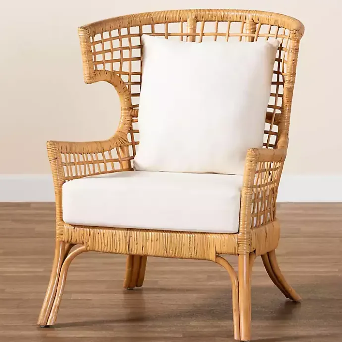 Kirklands Home Light Honey Rattan Curved Accent Chair Ivory