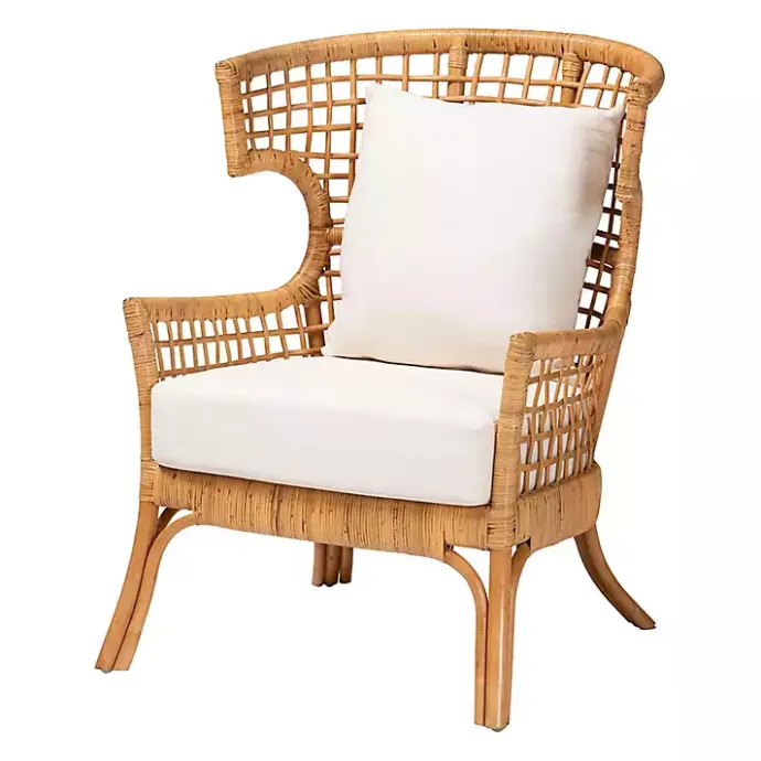 Kirklands Home Light Honey Rattan Curved Accent Chair Ivory