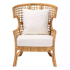 Kirklands Home Light Honey Rattan Curved Accent Chair Ivory