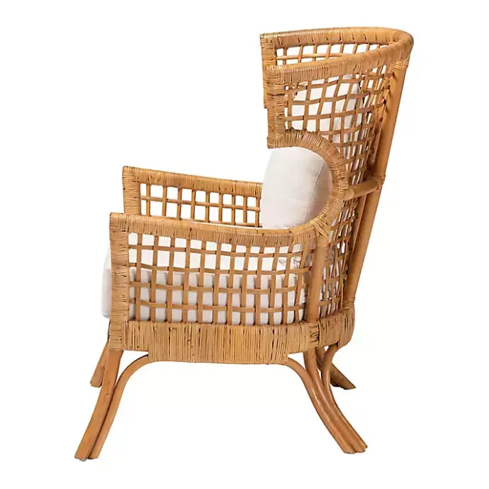 Kirklands Home Light Honey Rattan Curved Accent Chair Ivory