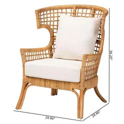 Kirklands Home Light Honey Rattan Curved Accent Chair Ivory