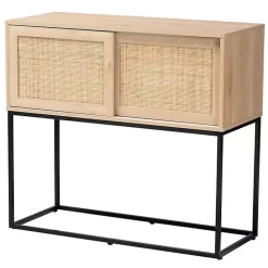 Clearance Kirklands Home Light Wood and Rat Sliding Door Cabinet Tan