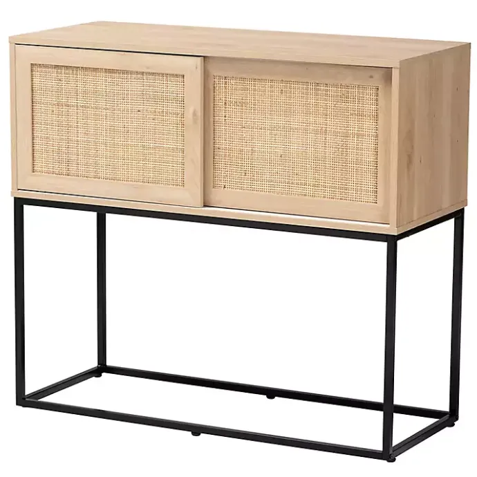 Clearance Kirklands Home Light Wood and Rat Sliding Door Cabinet Tan