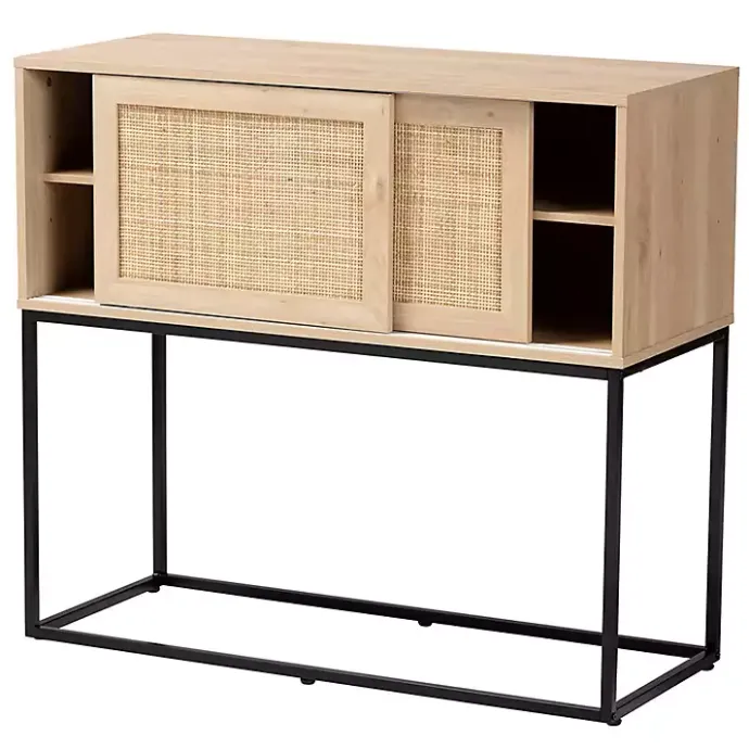 Clearance Kirklands Home Light Wood and Rat Sliding Door Cabinet Tan