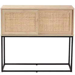 Clearance Kirklands Home Light Wood and Rat Sliding Door Cabinet Tan