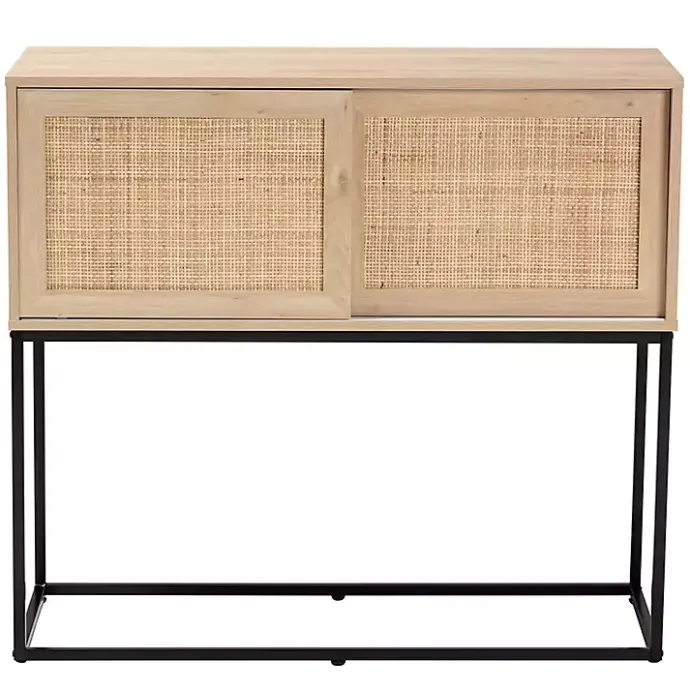 Clearance Kirklands Home Light Wood and Rat Sliding Door Cabinet Tan