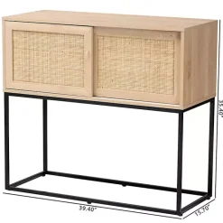 Clearance Kirklands Home Light Wood and Rat Sliding Door Cabinet Tan