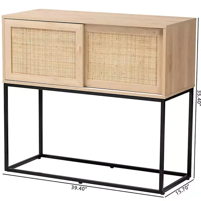 Clearance Kirklands Home Light Wood and Rat Sliding Door Cabinet Tan