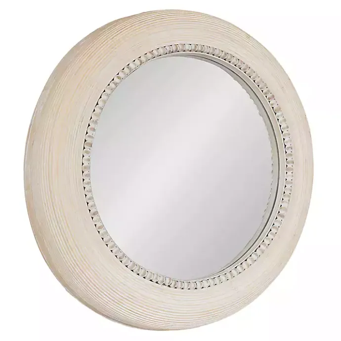 Best Kirklands Home Light Wood Beaded Joan Round Wall Mirror