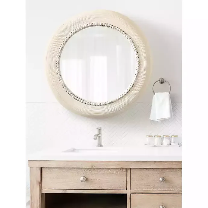Best Kirklands Home Light Wood Beaded Joan Round Wall Mirror