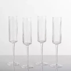 Online Kirklands Home Linear Ribbed Champagne Flutes, Set of 4 Clear